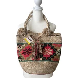 Handmade in Colombia Tan and Pink Tote Bag